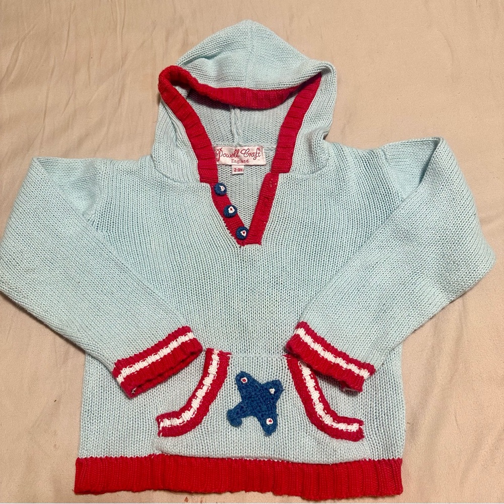 Boys Powell Craft Cotton Knit Hoodie Sweater Traditional Blue 1-2 Years BN